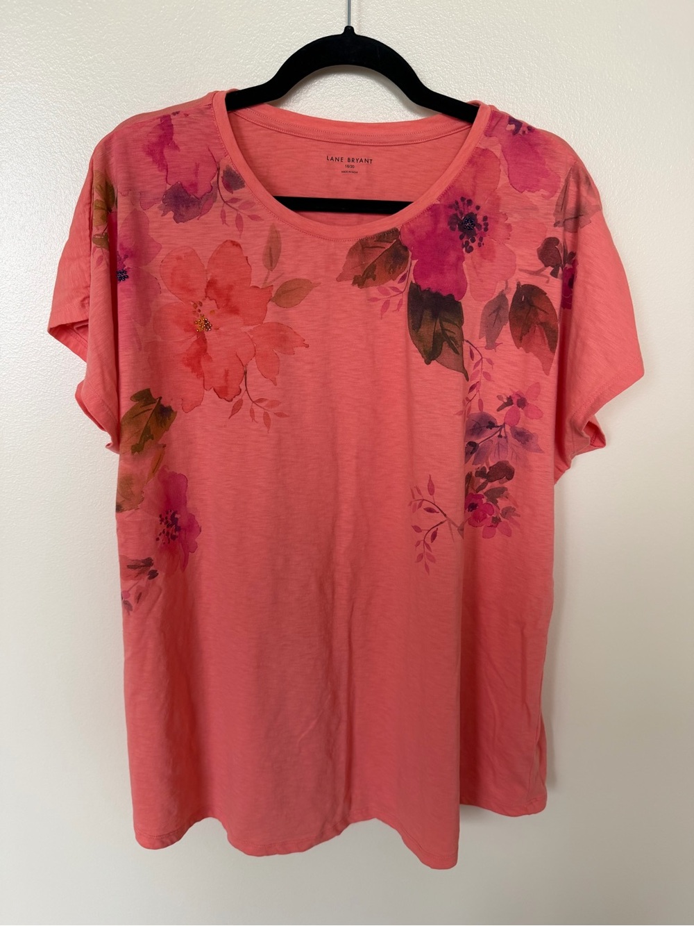 LANE BRYANT Coral Floral Print Short Sleeve Tee